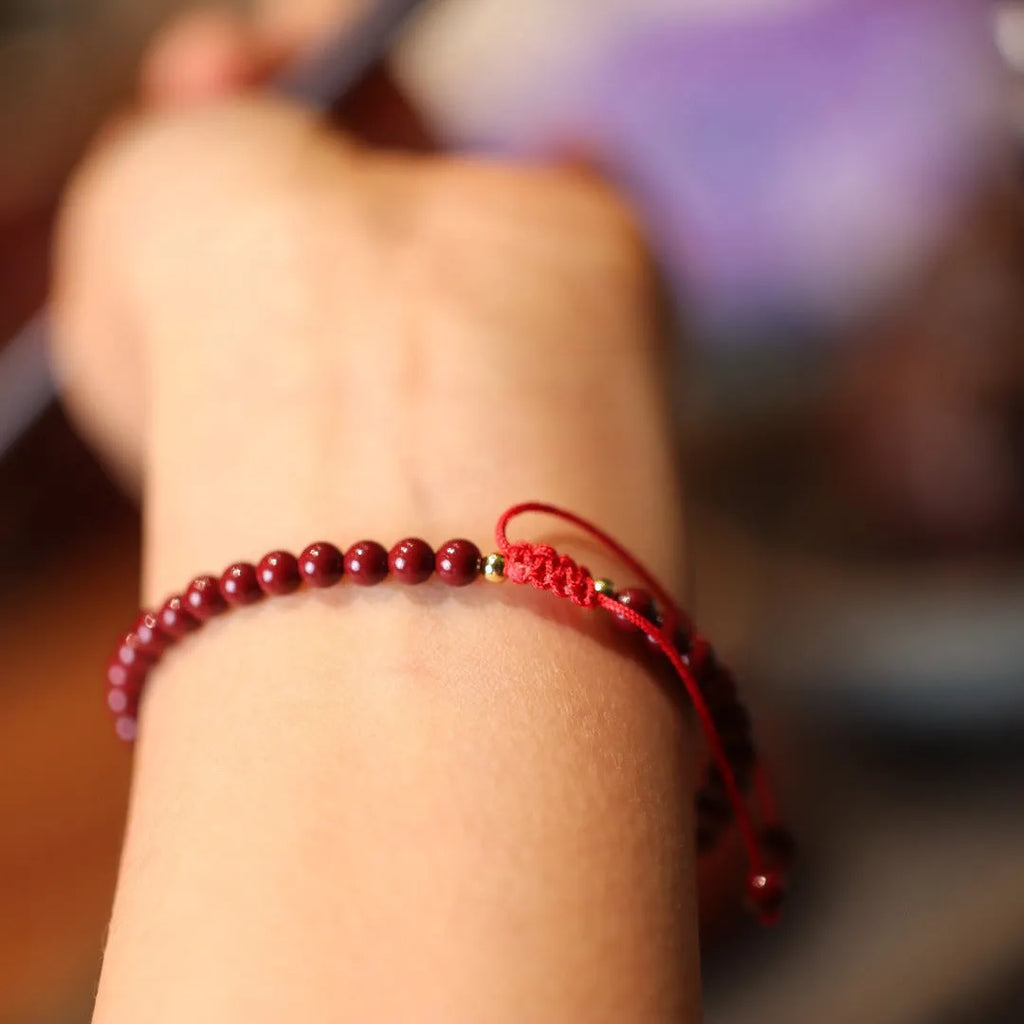 Natural cinnabar bracelet with purple gold sand design geometric Chinese style jewellery