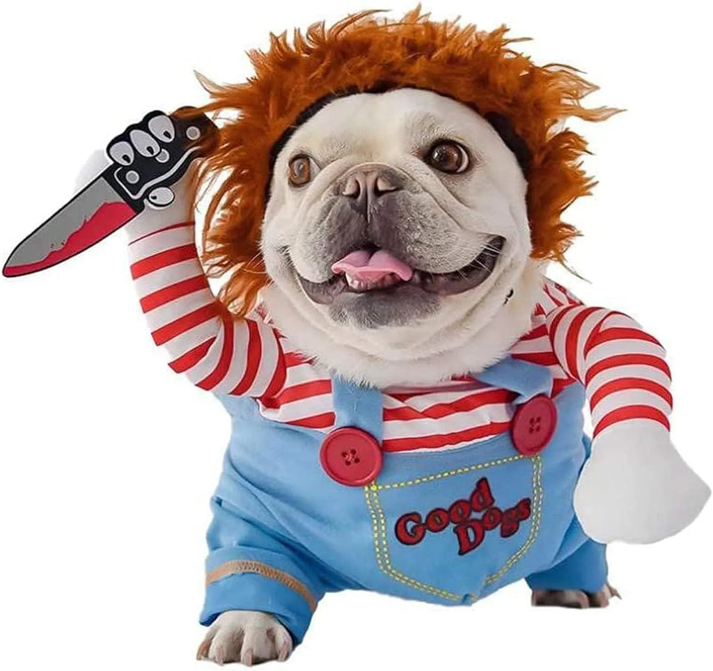 Striped Halloween harness pants and knife accessory costume set for dogs and cats in multiple sizes