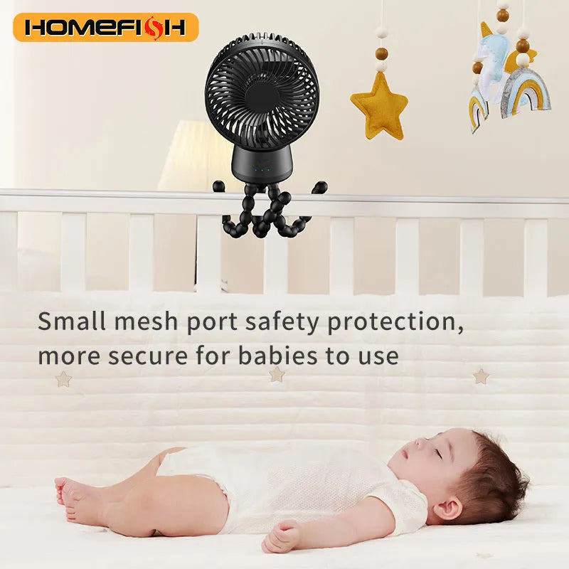 HOMEFISH F2 automatic shaking portable fan with LED light on removable bracket