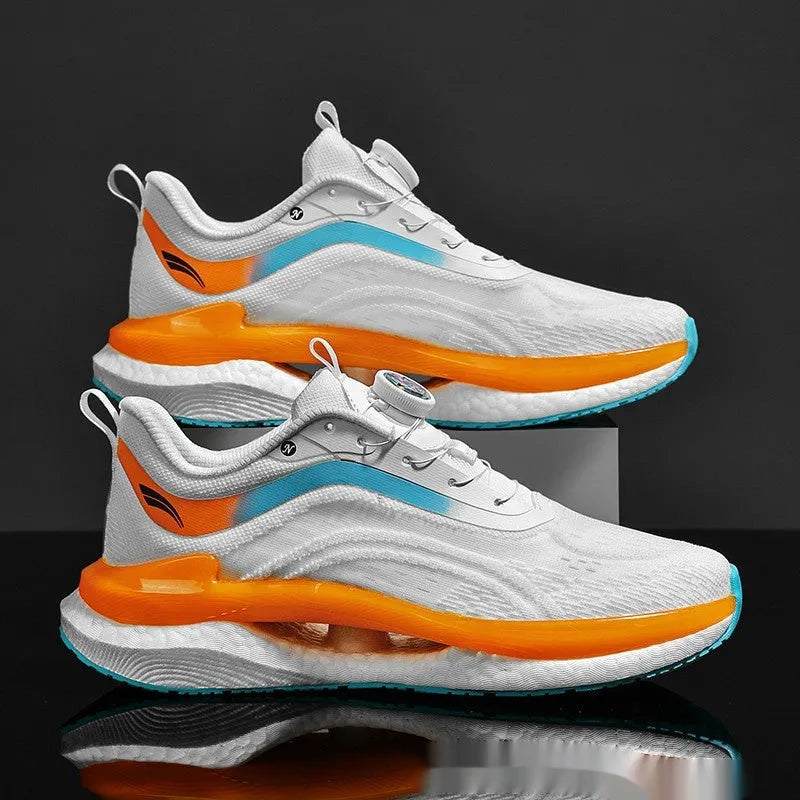 Men's high-top breathable running shoes in cotton candy colour with mesh construction and composite sole