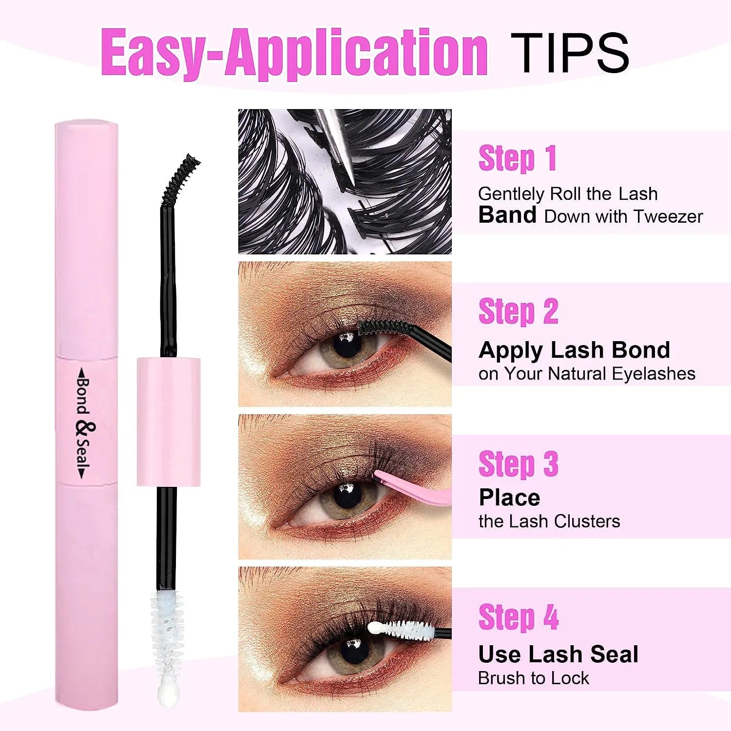DIY cluster false eyelashes mixed package showing 30D and 40D density lashes with tweezers