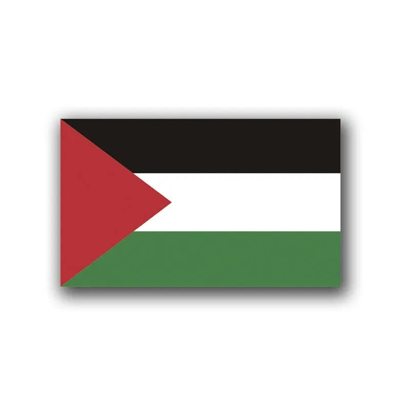 Palestinian flag car decal sticker made from PET material on a vehicle window.