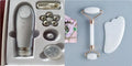 Natural white jade double-headed roller and scraping claw set with storage board.