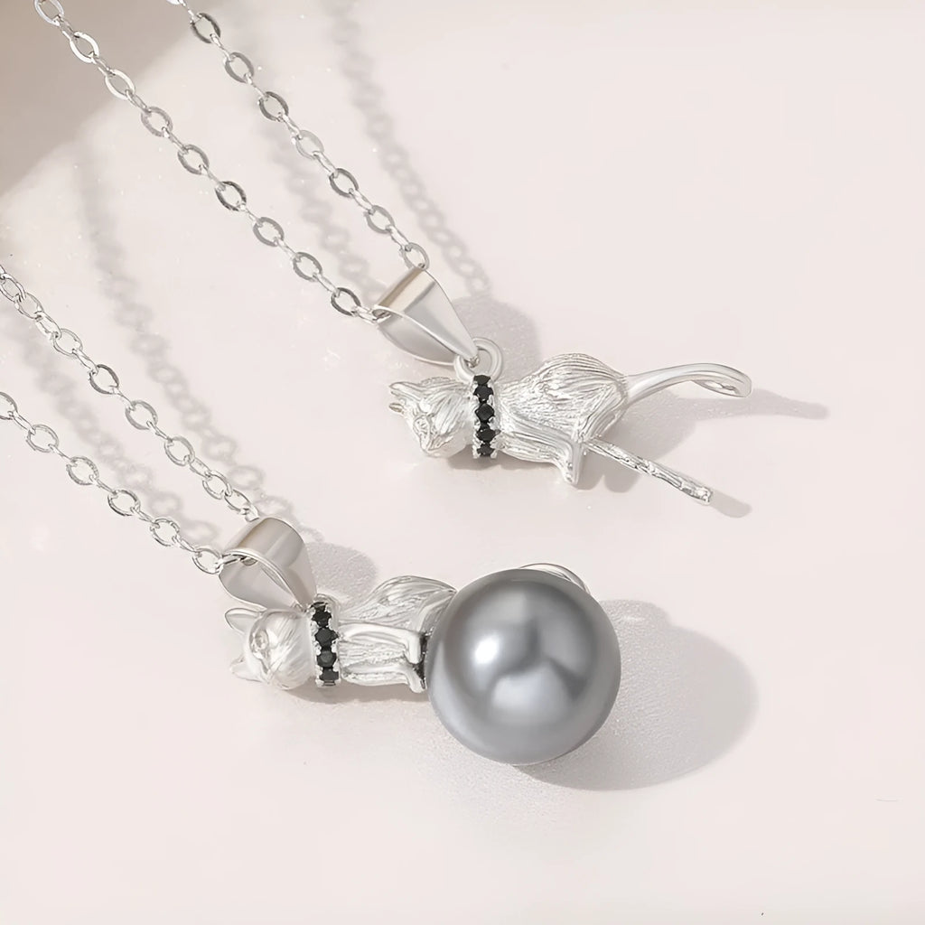 925 sterling silver cat pendant necklace with clavicle chain in D2113 or D2114 styles