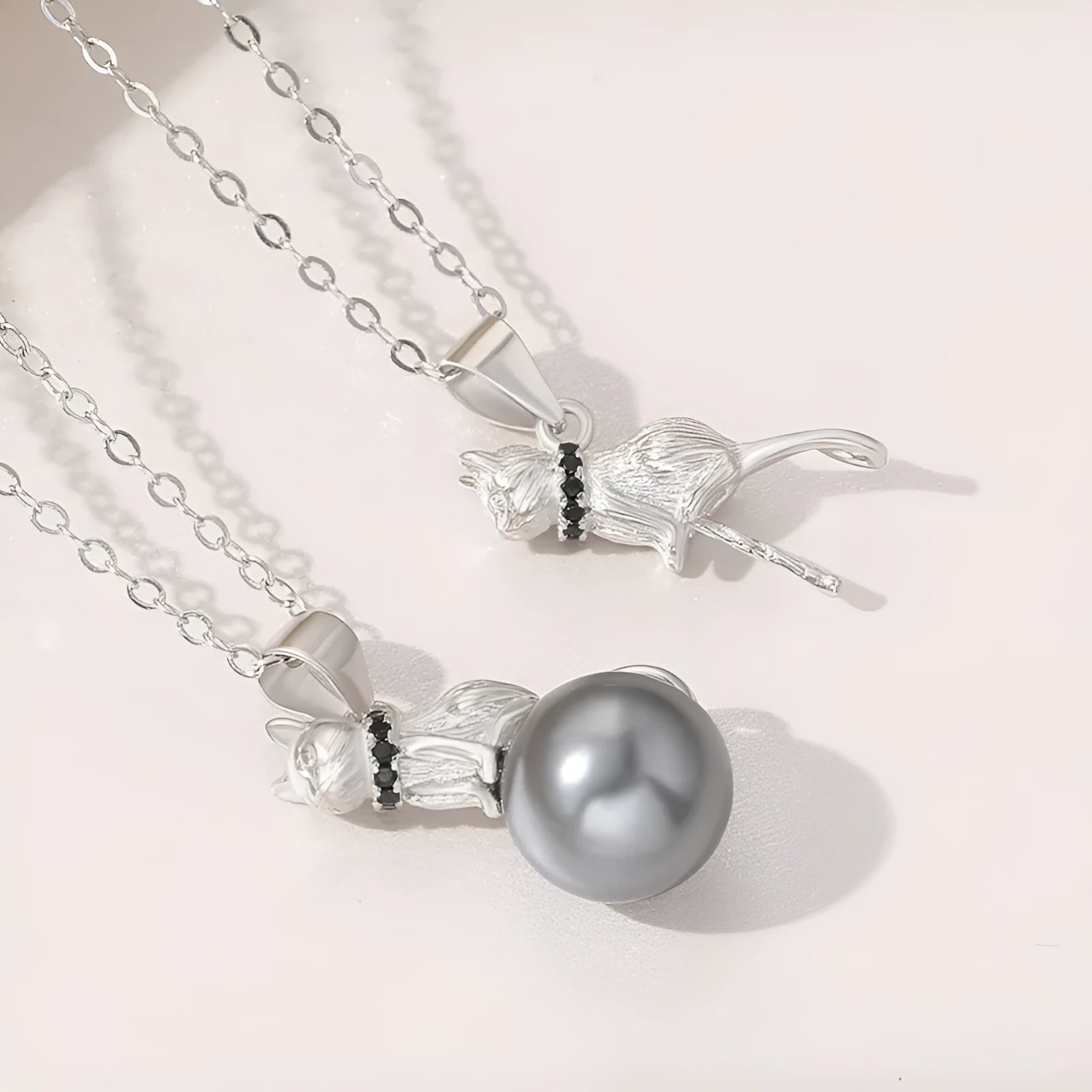 925 sterling silver cat pendant necklace with clavicle chain in D2113 or D2114 styles