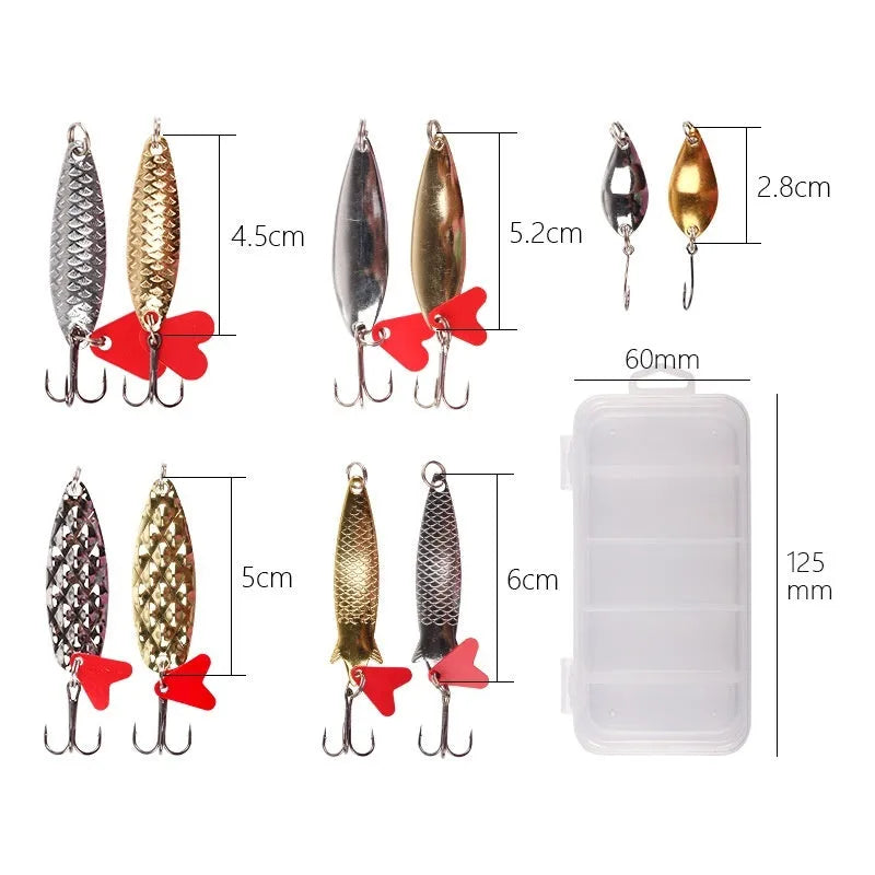 Pineapple sequin design fishing lure on metal box iron frame, gold and silver colour options