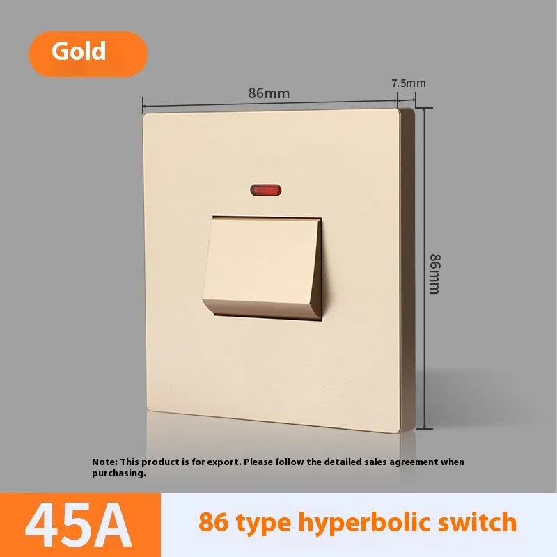 High current water heater switch with light panel in gold, gray, or white finish