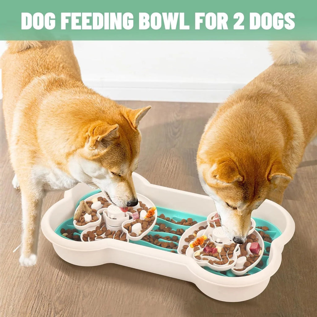 Large green slow feeder dog bowl with three rotating trays and non-slip suction cups