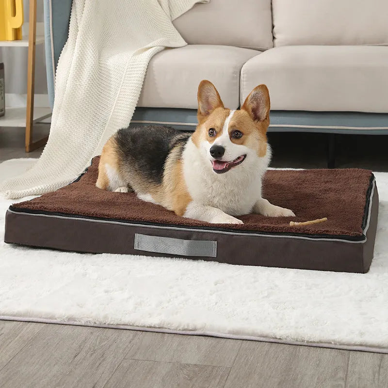 Removable washable memory sponge dog mat in brown colour showing size options