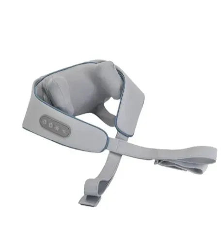 Milky white rechargeable shoulder and neck cervical spine kneading massager with USB cable.
