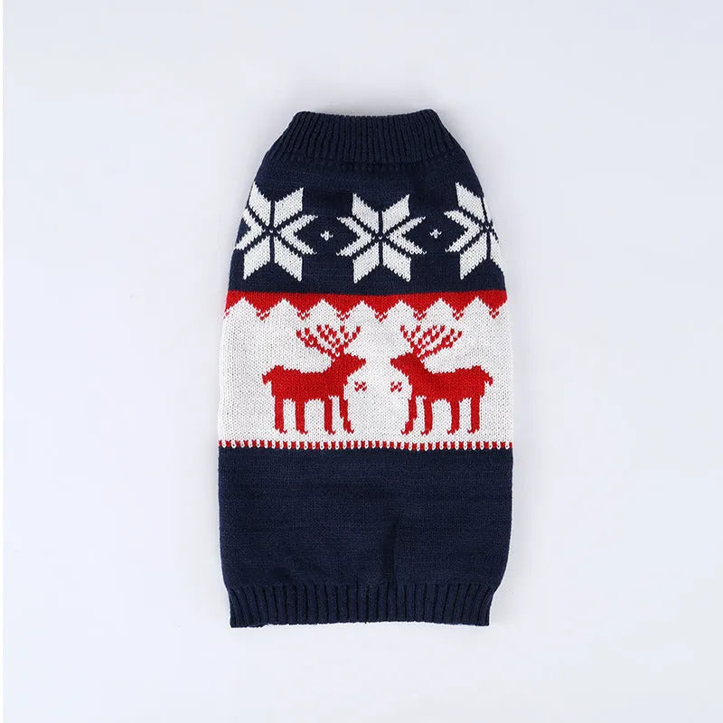 Navy blue knitted Christmas sweater for dogs in sizes XS, S, M, L
