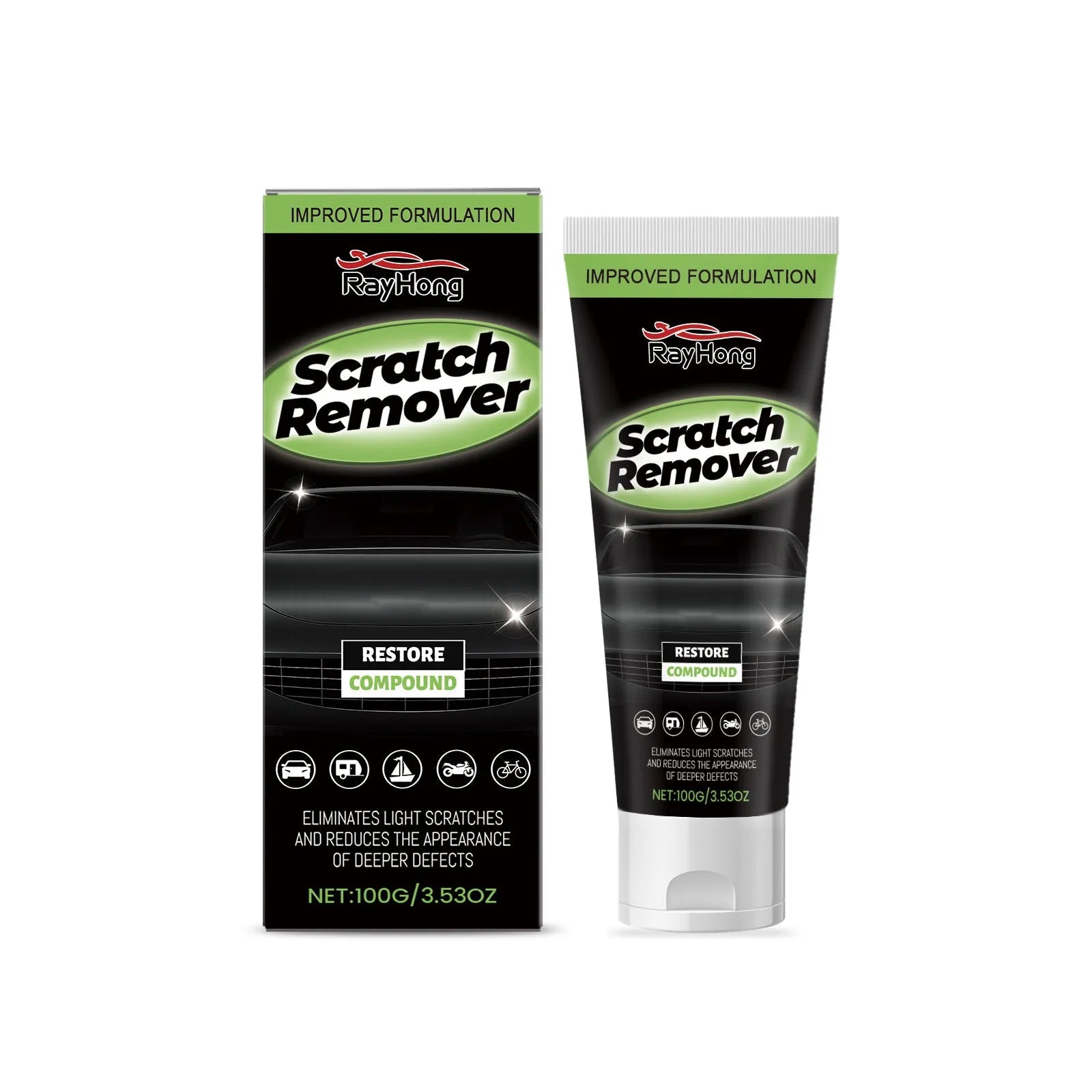 100g car scratch care cream tube measuring 3.8x16.3cm with calcium carbonate polish