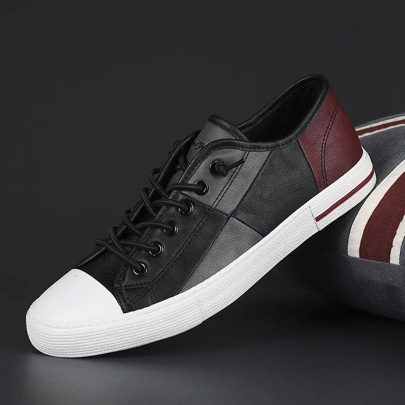 Men's colour matching leather shoes with elastic band and microfiber upper