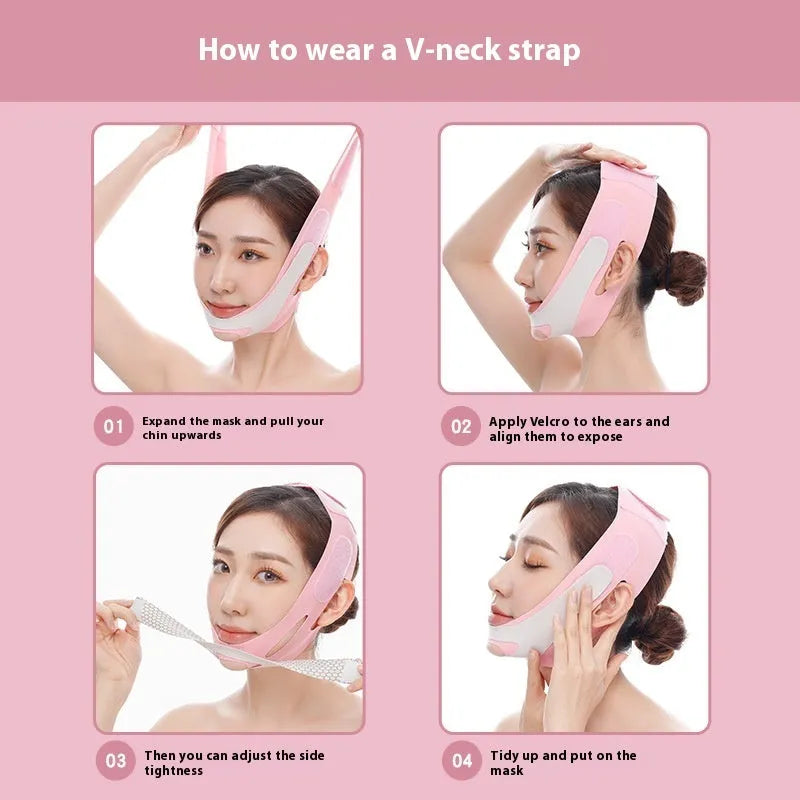 Elastic V face bandage facial care tool in pink or black colour with adjustable strap