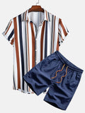 Men's casual suit with digital printing on cardigan shirt and matching shorts