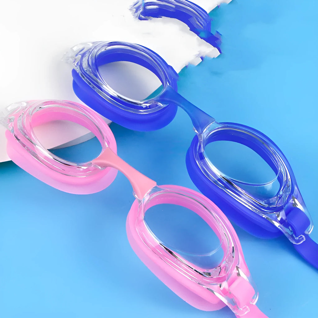 Black myopia swimming goggles with prescription lenses for vision correction while swimming