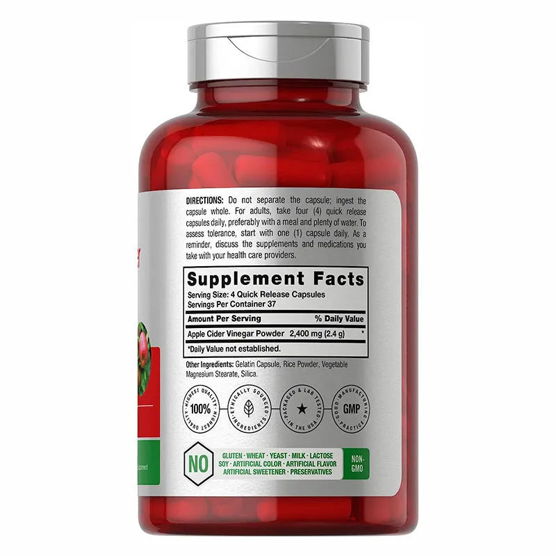 Health vinegar capsules dietary supplement bottle containing 150 tablets with apple vinegar ingredient