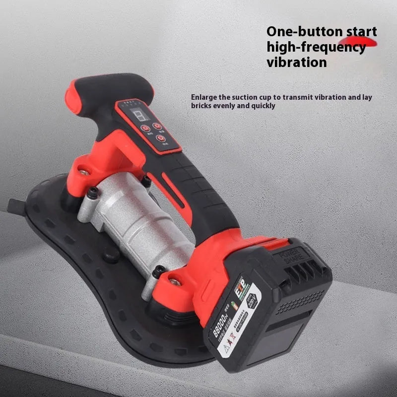 A cordless tile laying machine with a suction head, designed for installing floor and wall tiles up to 200cm in size.