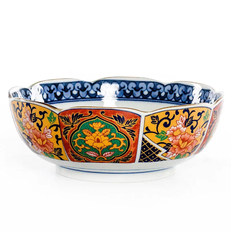4-inch Japanese style porcelain bowl with retro floral pattern in golden peony design