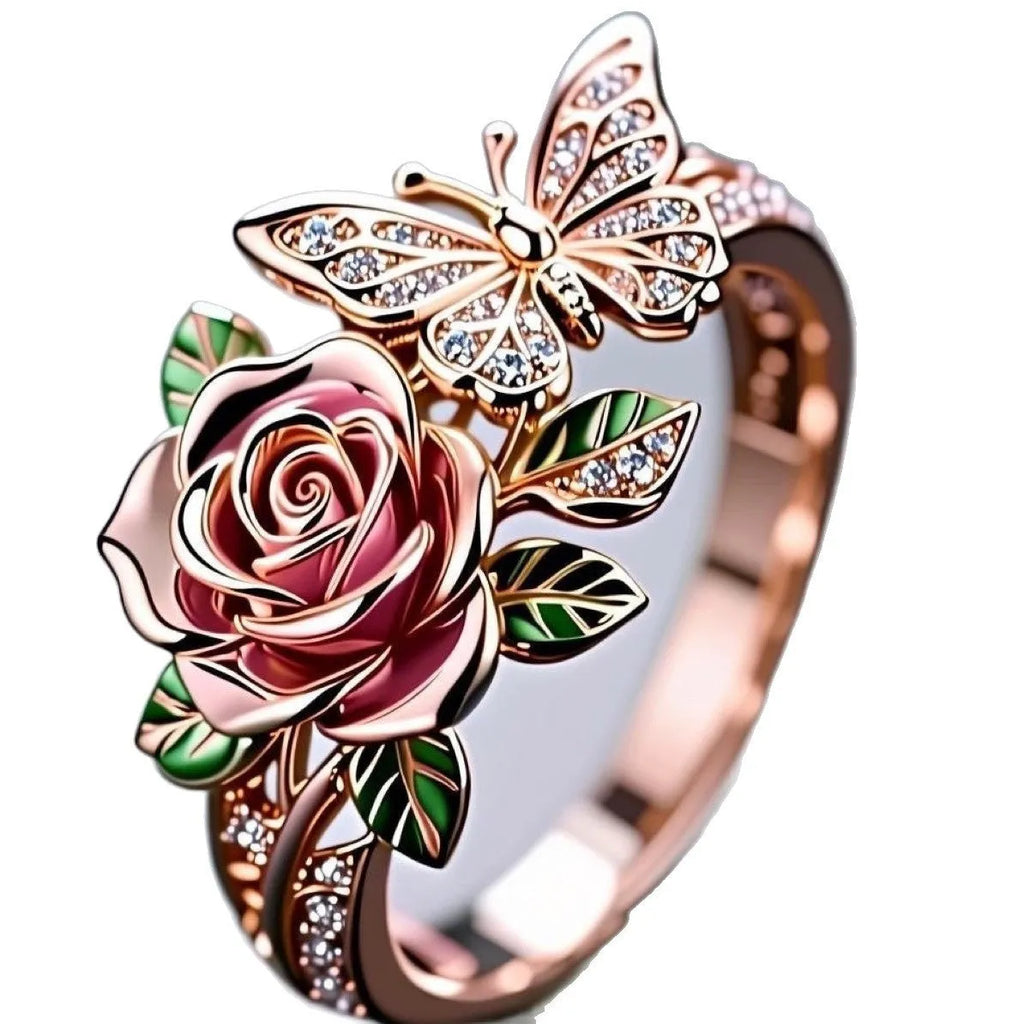 Fairy style butterfly ring with oil-treated finish and adjustable fitting