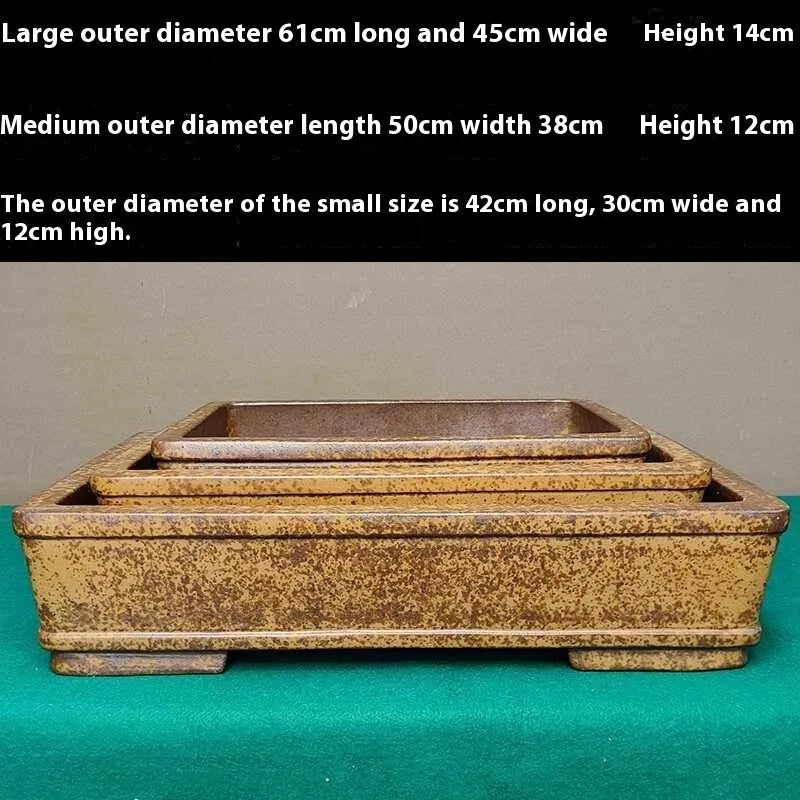Straight shallow rectangular Yixing purple sand flowerpot for corridor plant display