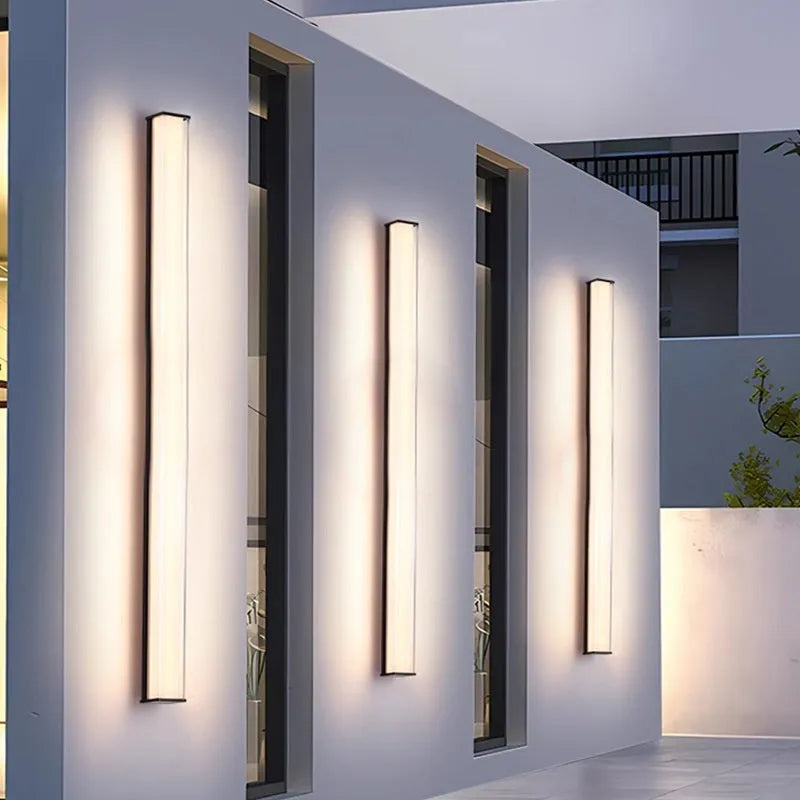 Modern outdoor courtyard wall lamp for villa and hotel entrances, shown in multiple available sizes.