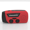 Red rechargeable emergency hand radio and torch with wrist strap and Type-C charging cable