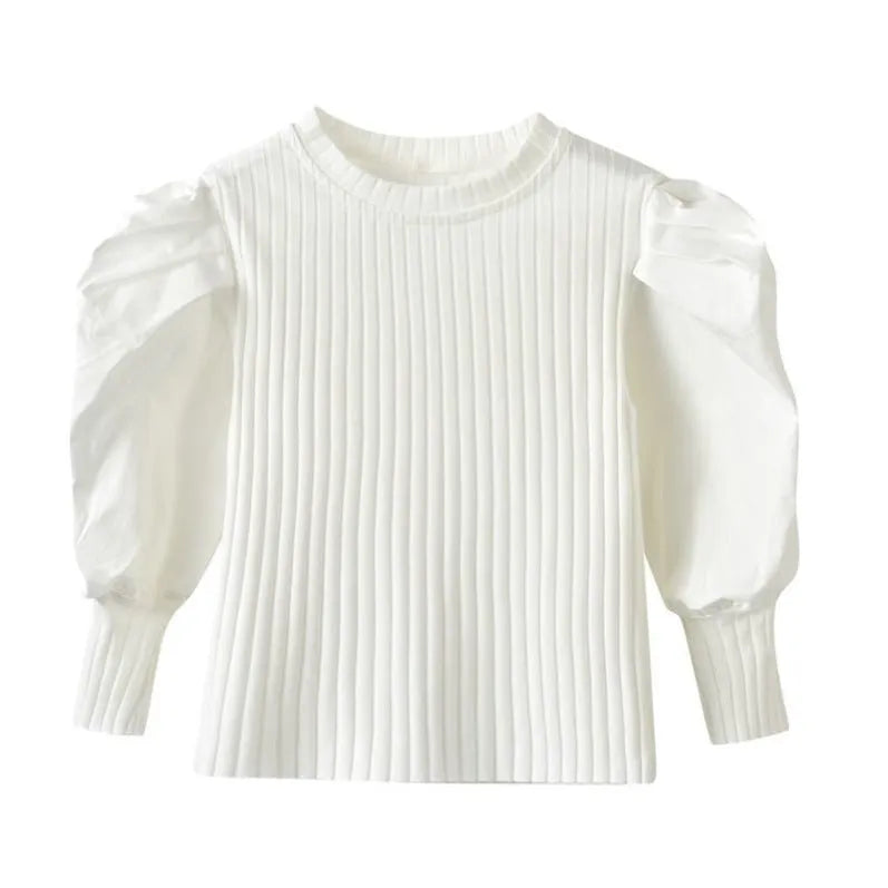 Girls western style long sleeved cotton t shirt with puff sleeve in black view