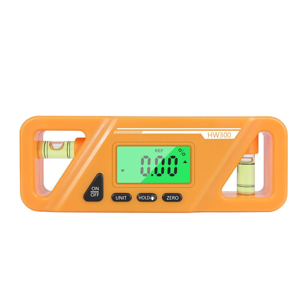 Digital magnetic inclinometer level meter showing angle display on a metal surface.