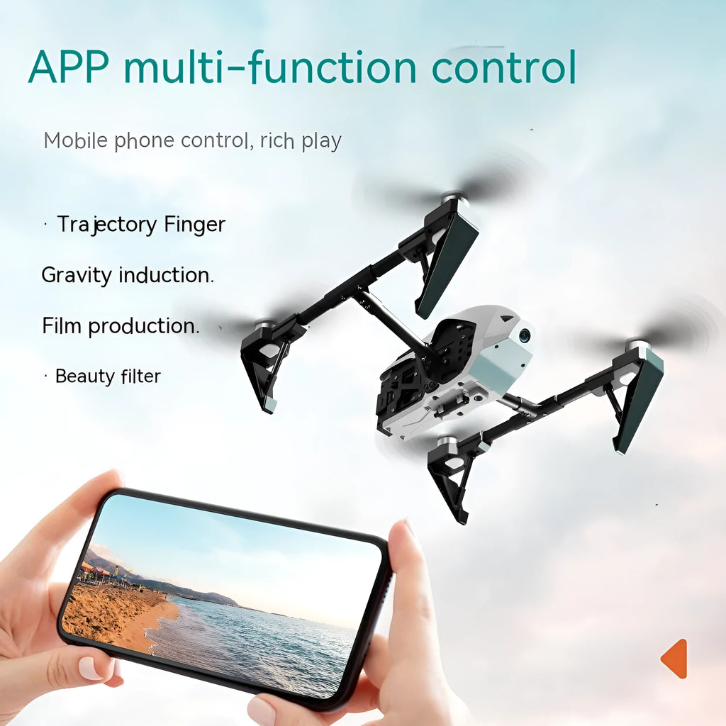 White KS66 alloy UAV drone with camera and remote control on a storage bag.