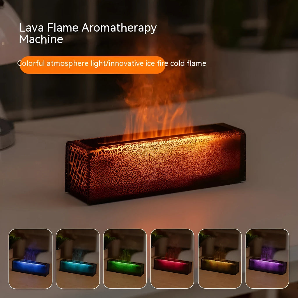 Square black desktop humidifier with creative lava flame lighting effect