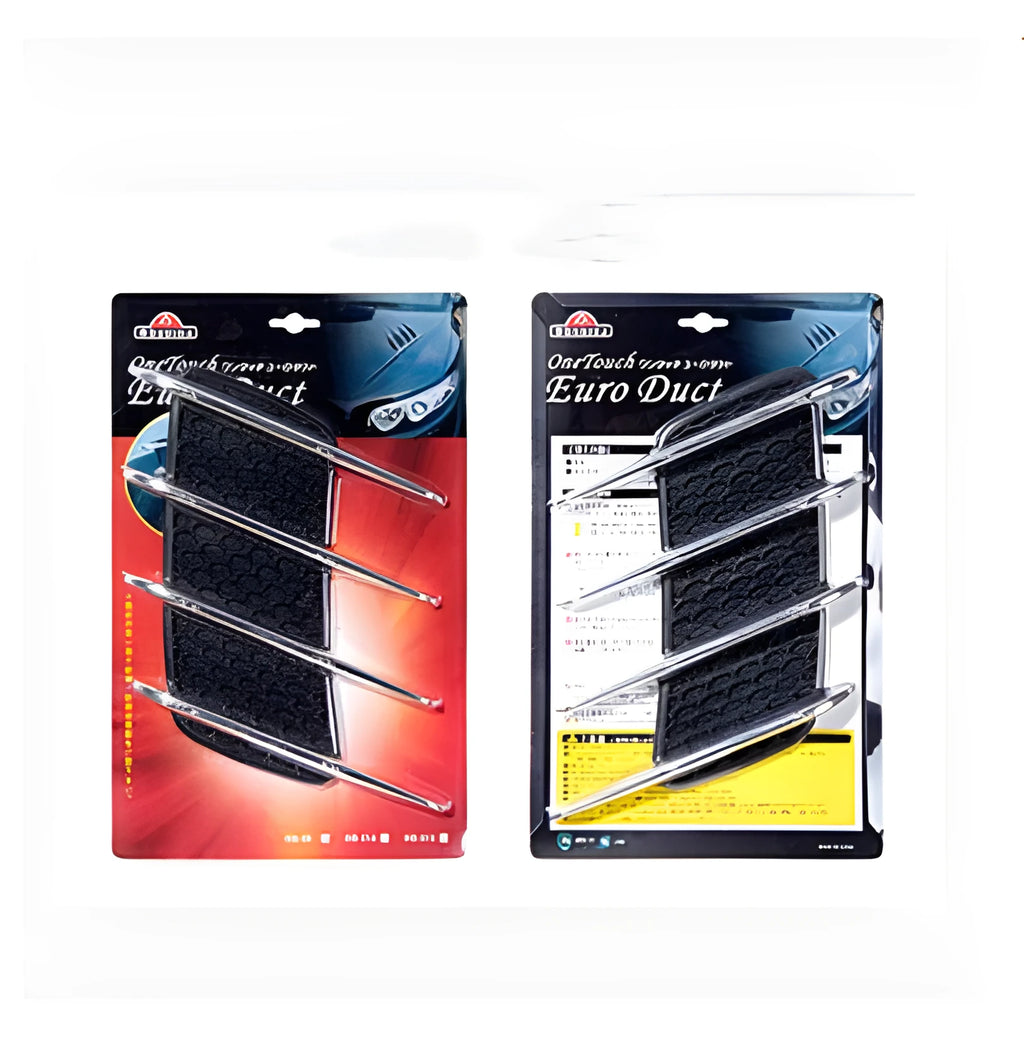 Black car body sticker with shark gill air outlet design and electroplated finish on a vehicle door