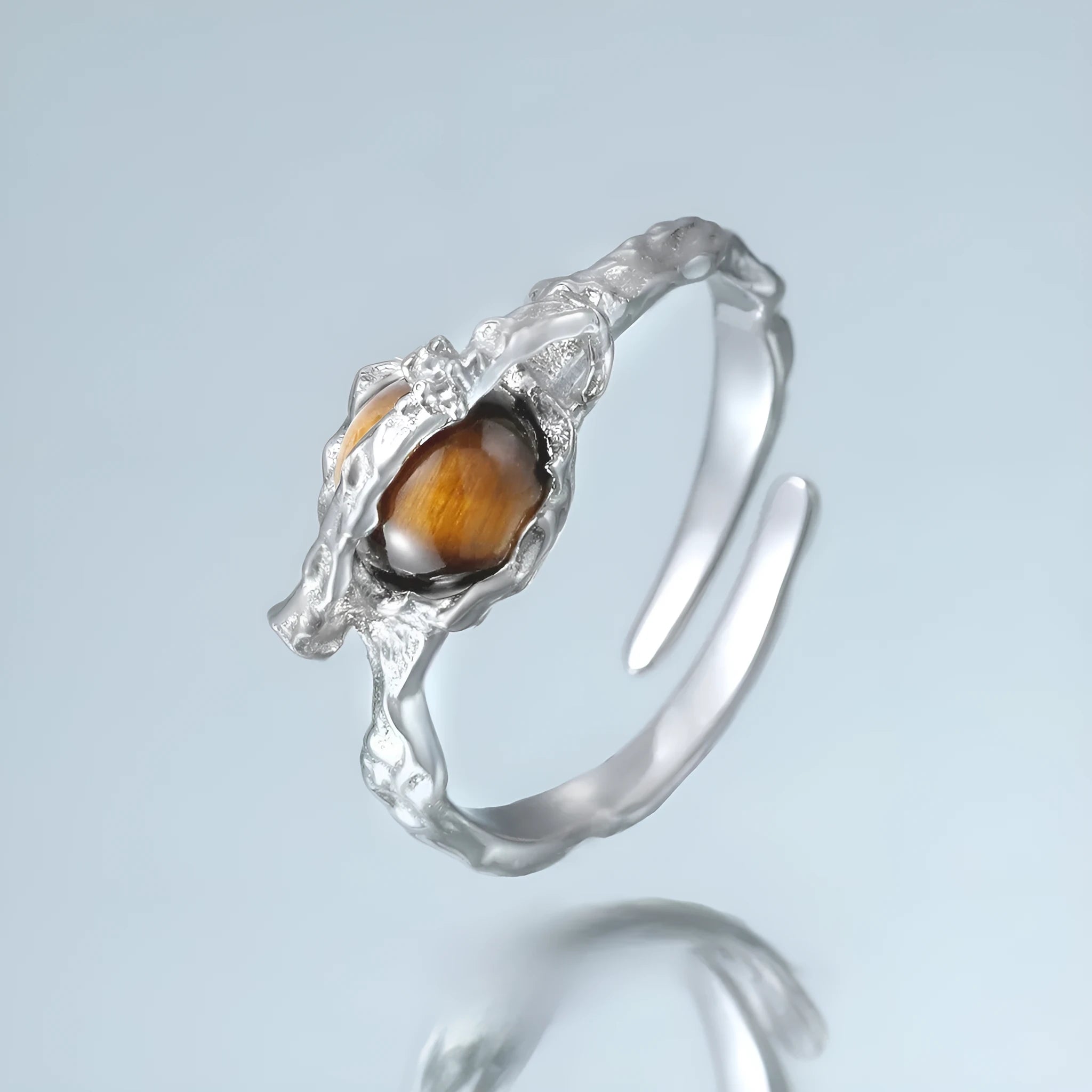 Women's adjustable open ring with Saturn motif in white gold electroplated silver