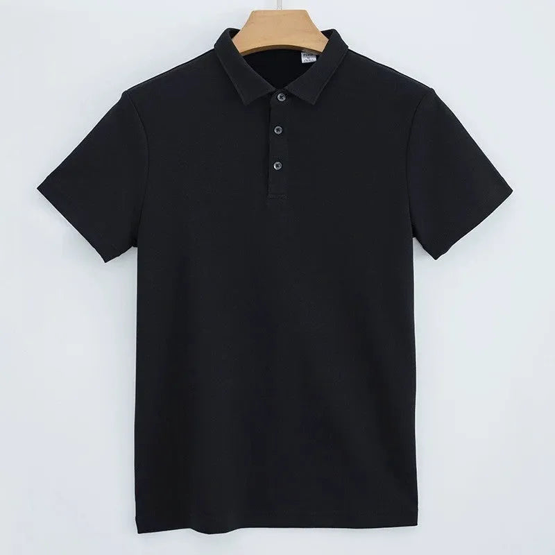 230g double-sided cotton non-ironing air layer polo shirt for men short sleeve solid colour top in black