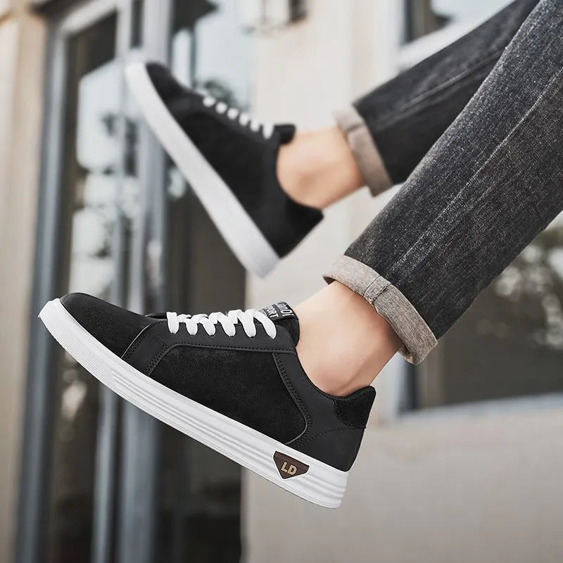Men's high-cut black PU leather sneakers with snake pattern texture and rubber sole.