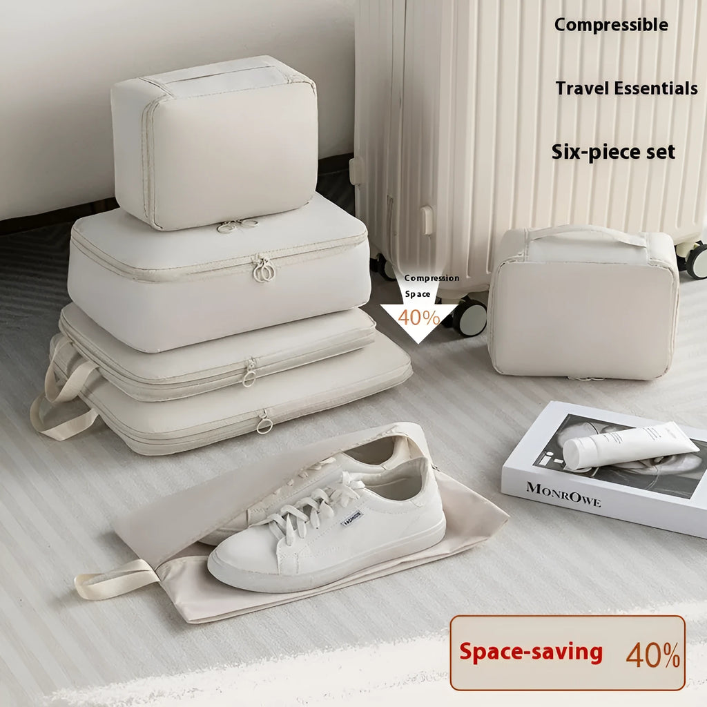 Travel buggy bag memory cloth six-piece compressed clothing luggage set in solid colours for leisure travel