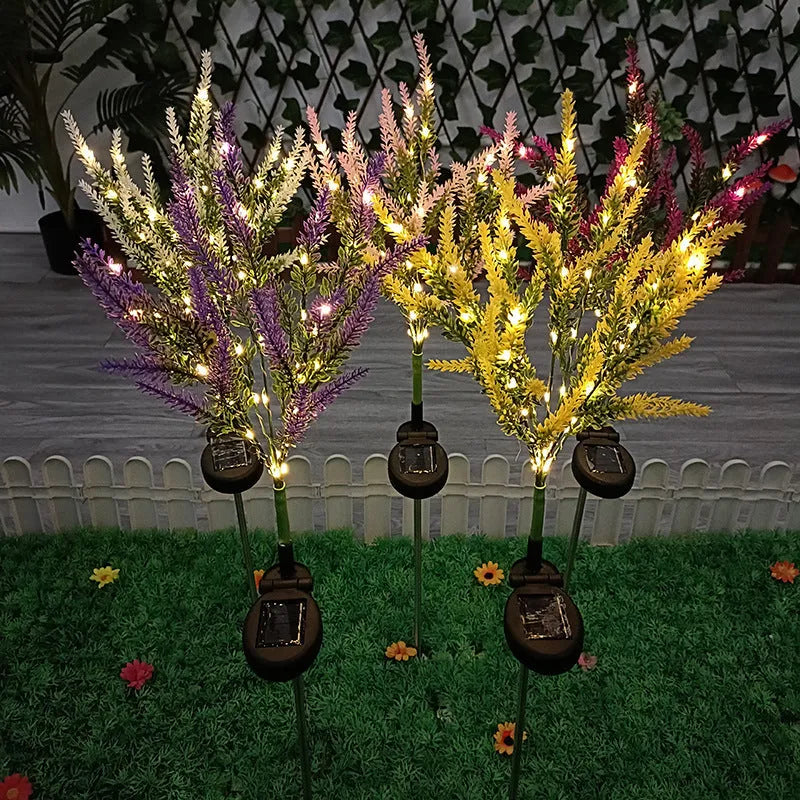 Solar-powered LED garden light with flower design in lavender colour, 74cm height