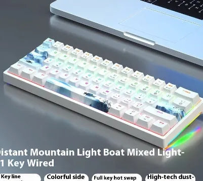 61-key compact mechanical keyboard with blue-white tea switches and wired connection