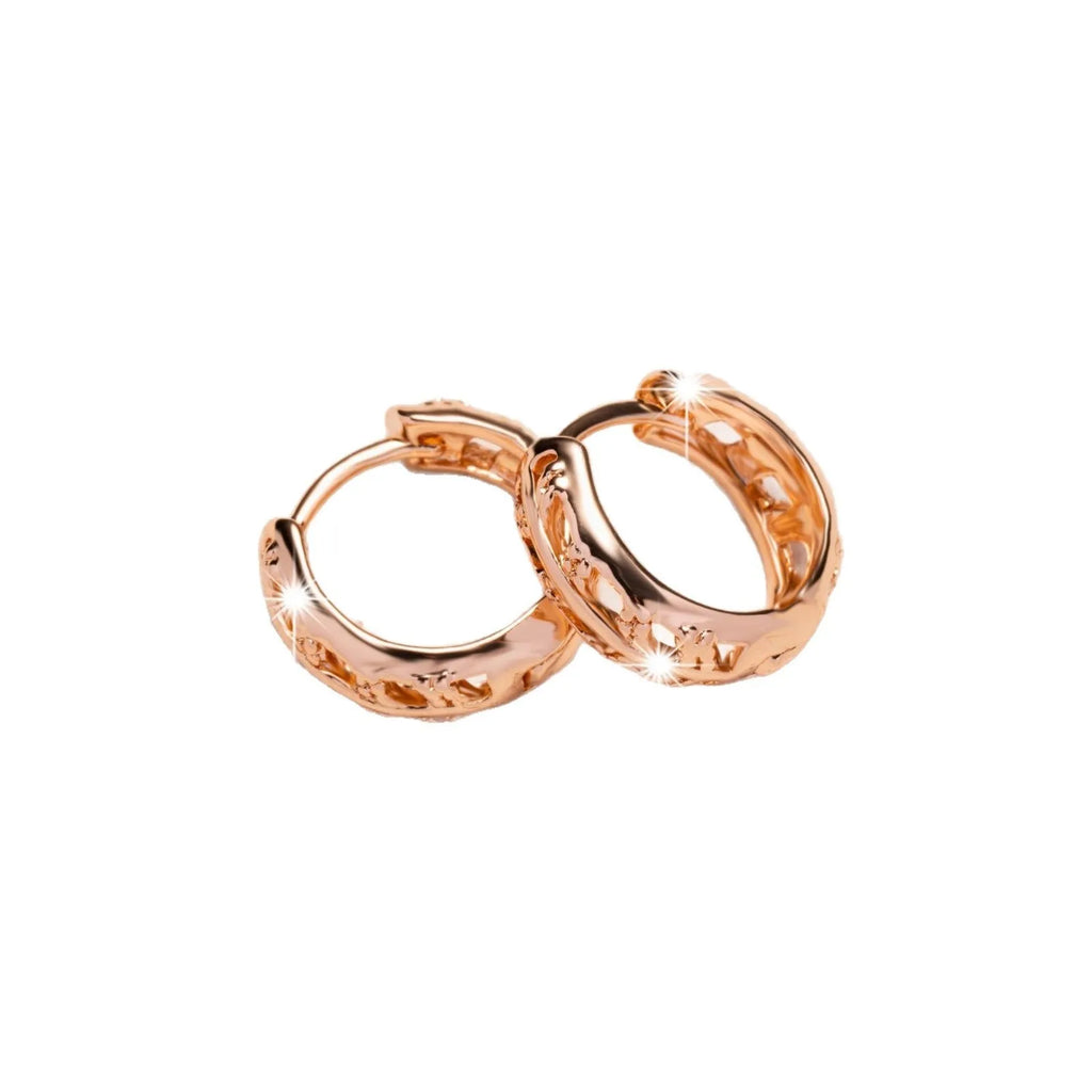 Copper heart and leaf shaped hollowed out earrings with rose gold plating