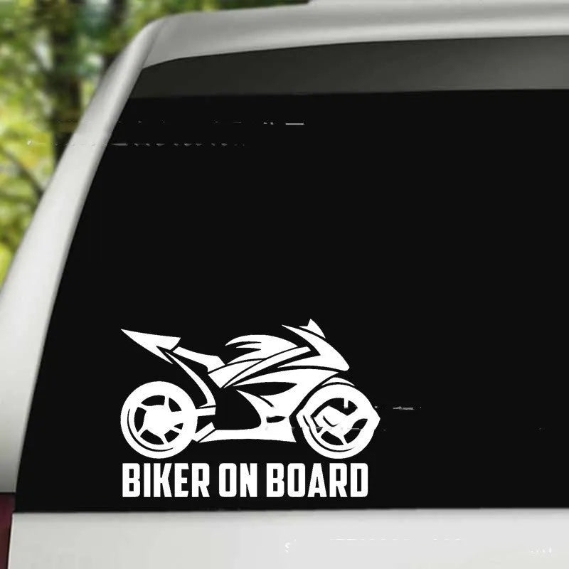 Motorcycle patterned reflective safety sticker in various colours and two sizes on a white background.