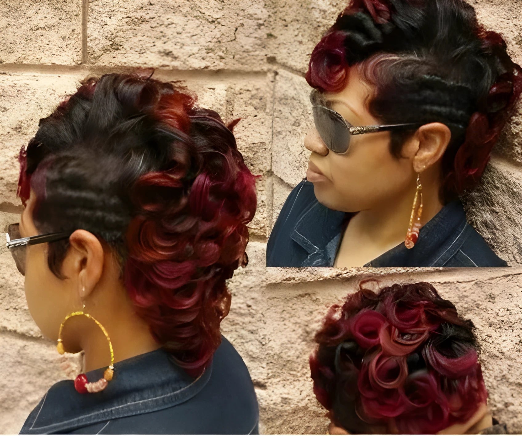 Short hair wig for women in wine red with black highlights, exotic style, high temperature silk construction