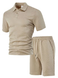 Men's patterned cloth casual suit with thin short sleeve polo shirt in multiple colour options