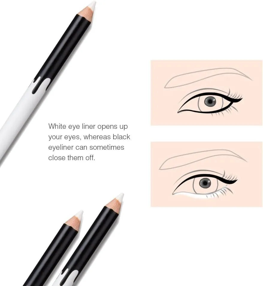 12 piece white and black waterproof eyeliner pencil set with sharpener for eyebrows, eyeshadow and lip lining