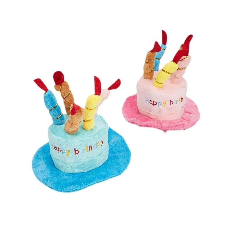 Blue or pink birthday party hat for a small to medium-sized dog.