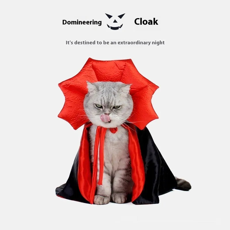 Black and red Halloween costume for cat or dog on hanger