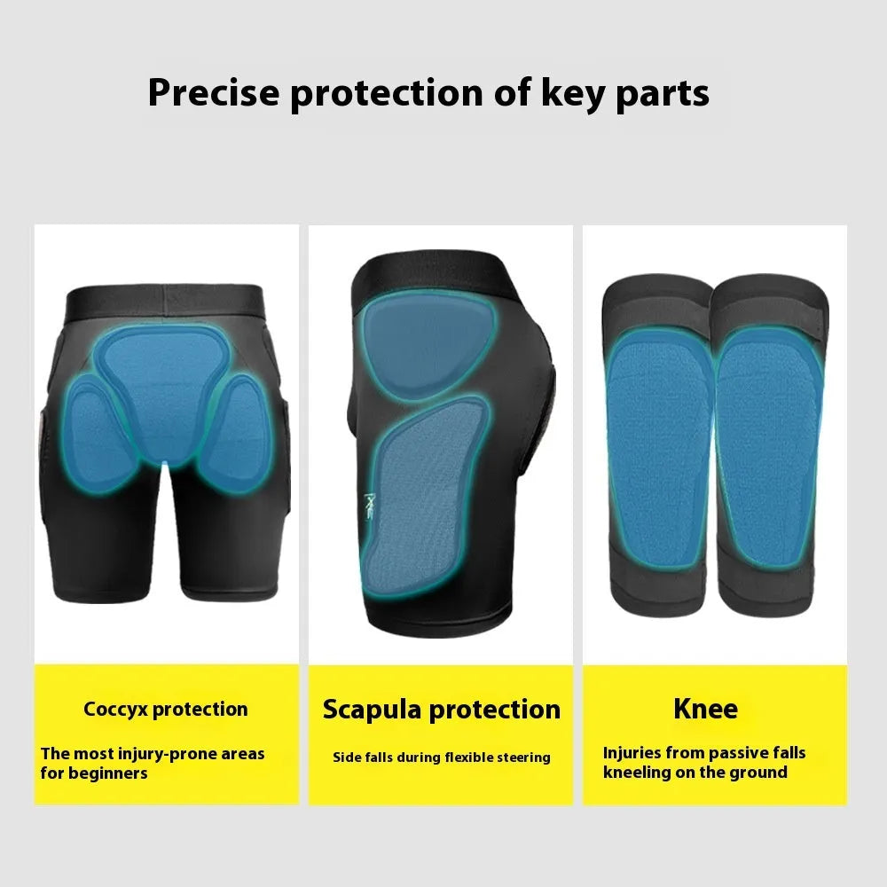 X-ray diffraction ski protective gear showing hip pads and knee pads for anti-fall protection during sports