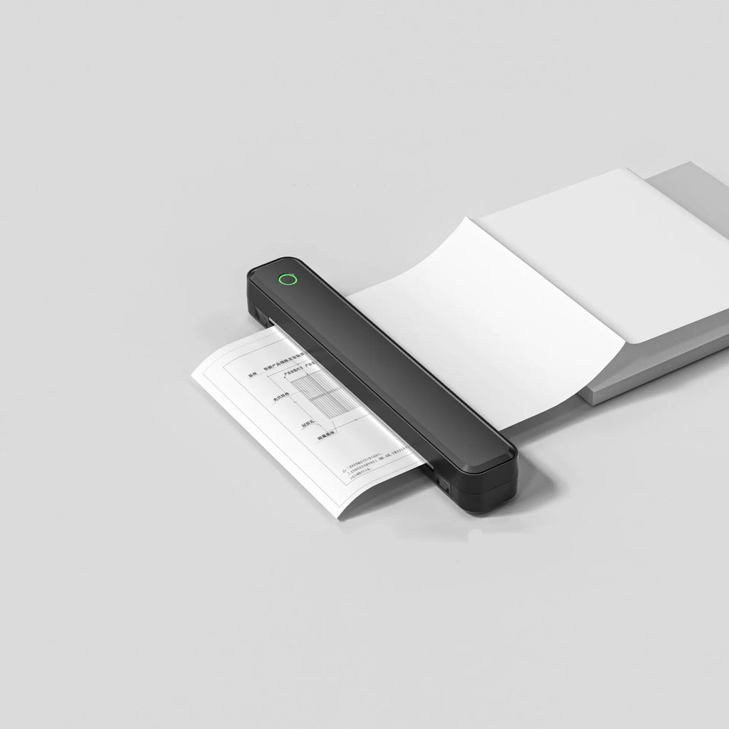 Bluetooth thermal printer in black or white with compact 295mm design for mobile phone printing