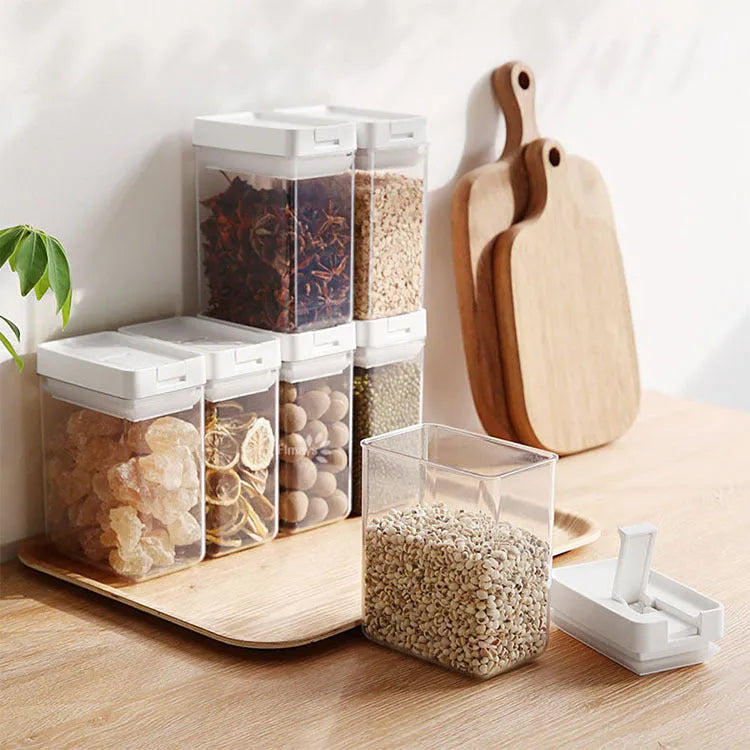 White Japanese-style transparent plastic storage tank for whole grains showing 400ml capacity