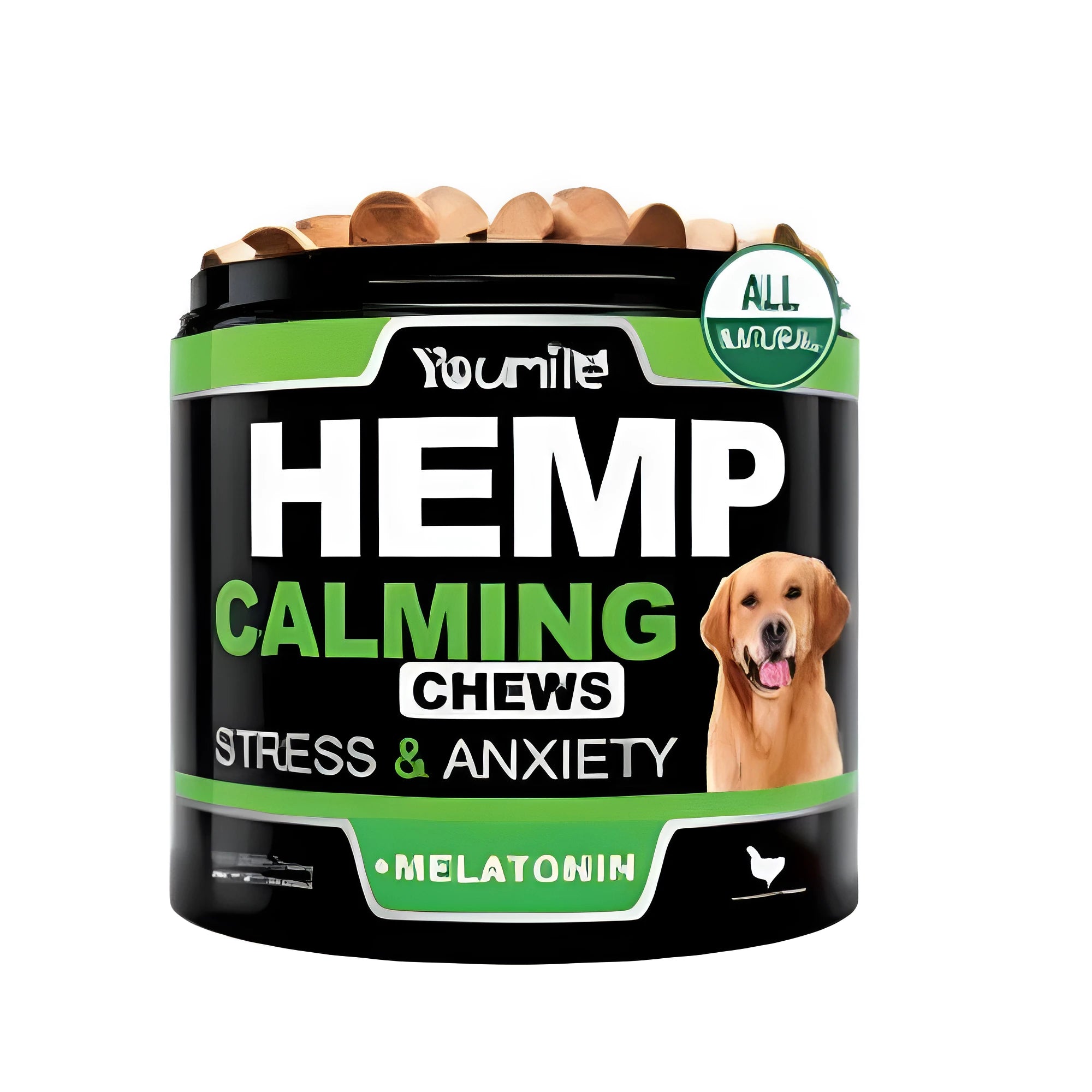 Bottle of 120 chewable vegetarian capsules for herbal calming supplement stress relief