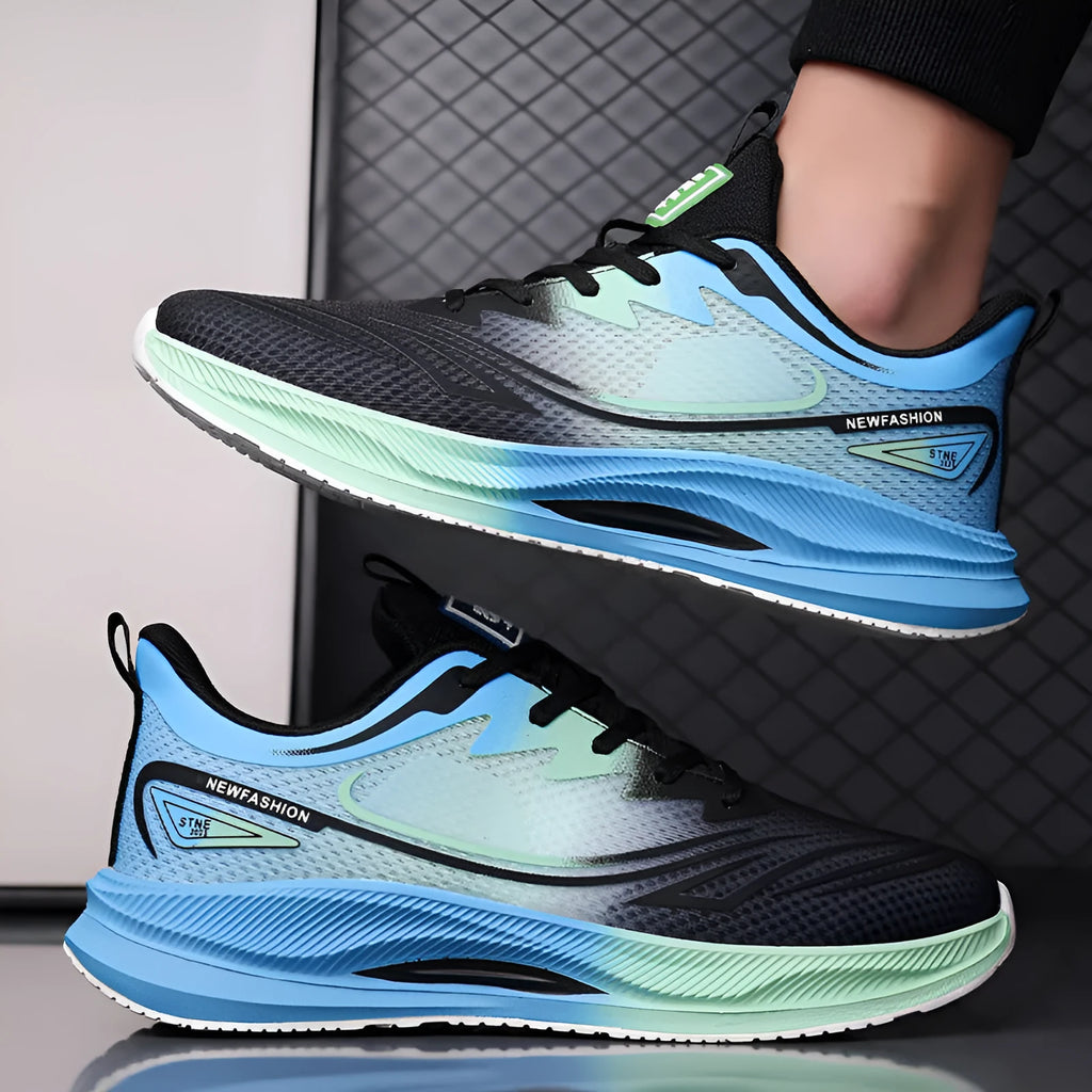Men's low-top casual shoes in gray-green with mesh upper and rubber sole
